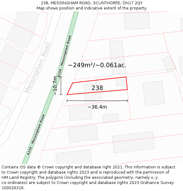 238, MESSINGHAM ROAD, SCUNTHORPE, DN17 2QY: Plot and title map