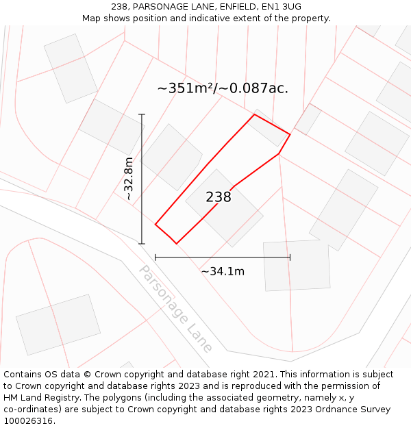 238, PARSONAGE LANE, ENFIELD, EN1 3UG: Plot and title map