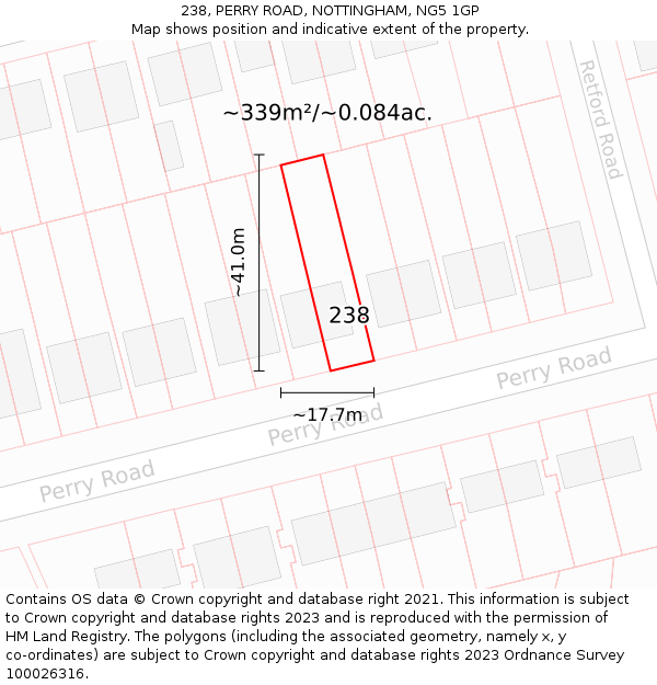 238, PERRY ROAD, NOTTINGHAM, NG5 1GP: Plot and title map