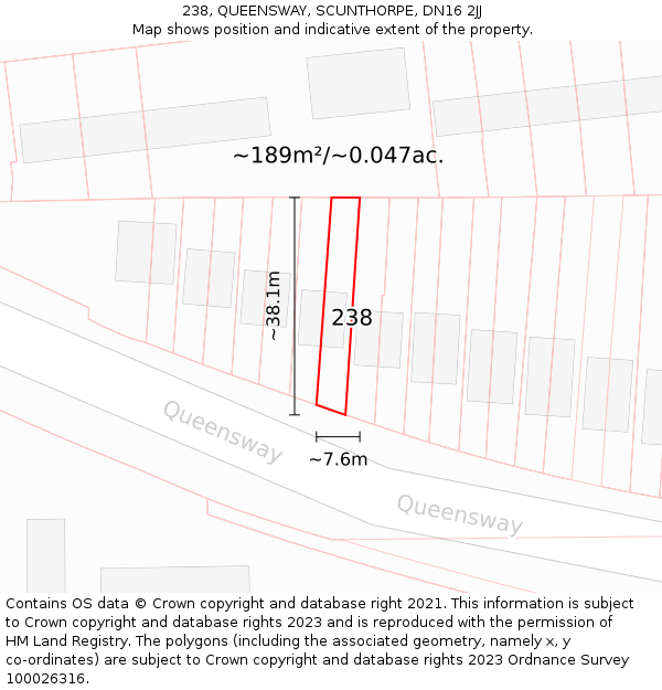 238, QUEENSWAY, SCUNTHORPE, DN16 2JJ: Plot and title map