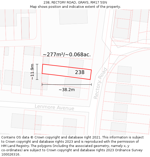 238, RECTORY ROAD, GRAYS, RM17 5SN: Plot and title map