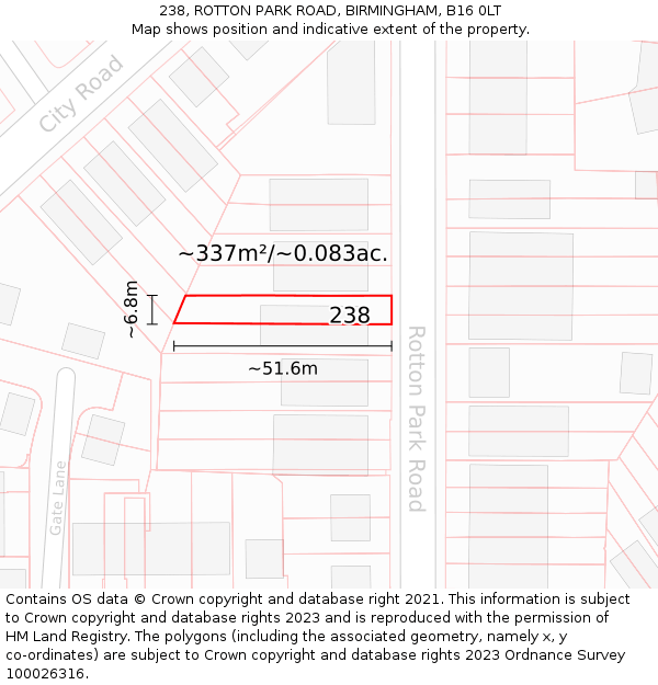 238, ROTTON PARK ROAD, BIRMINGHAM, B16 0LT: Plot and title map