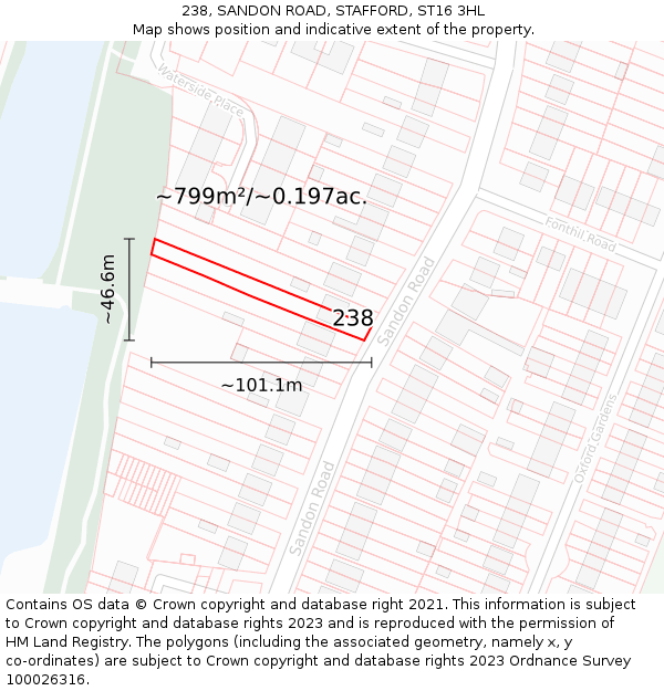 238, SANDON ROAD, STAFFORD, ST16 3HL: Plot and title map