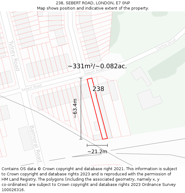 238, SEBERT ROAD, LONDON, E7 0NP: Plot and title map