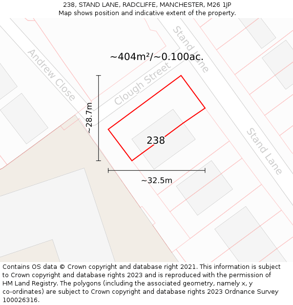 238, STAND LANE, RADCLIFFE, MANCHESTER, M26 1JP: Plot and title map