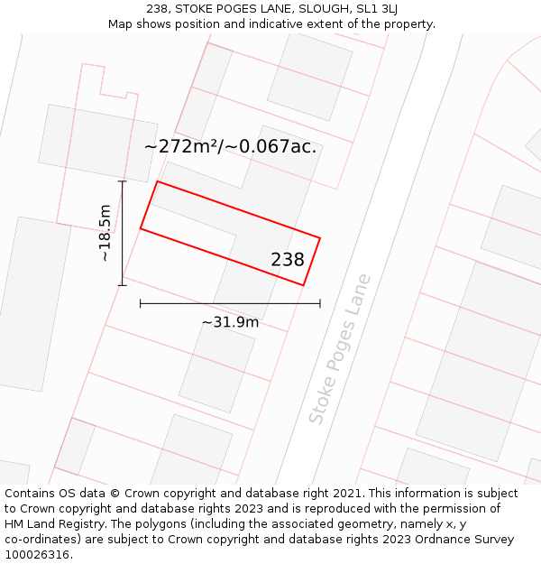 238, STOKE POGES LANE, SLOUGH, SL1 3LJ: Plot and title map