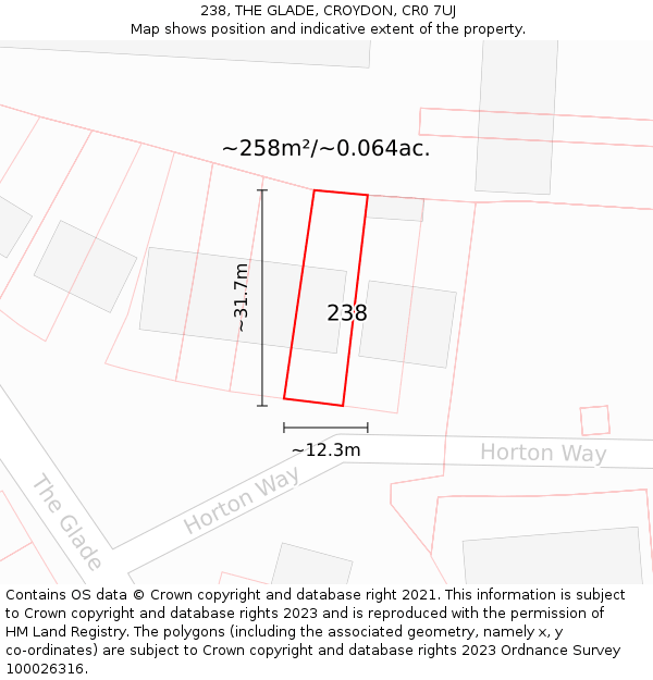 238, THE GLADE, CROYDON, CR0 7UJ: Plot and title map