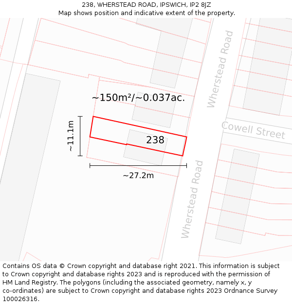 238, WHERSTEAD ROAD, IPSWICH, IP2 8JZ: Plot and title map