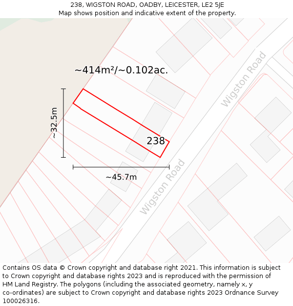 238, WIGSTON ROAD, OADBY, LEICESTER, LE2 5JE: Plot and title map