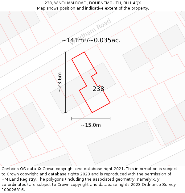 238, WINDHAM ROAD, BOURNEMOUTH, BH1 4QX: Plot and title map