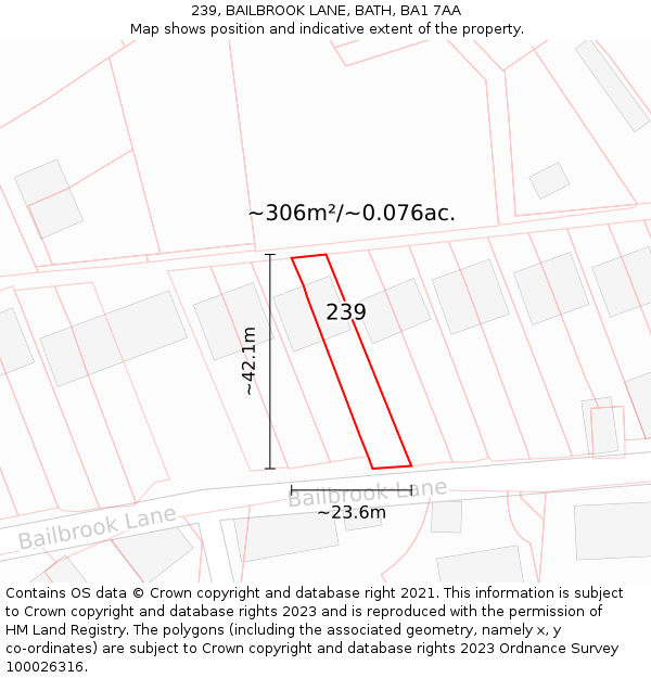 239, BAILBROOK LANE, BATH, BA1 7AA: Plot and title map