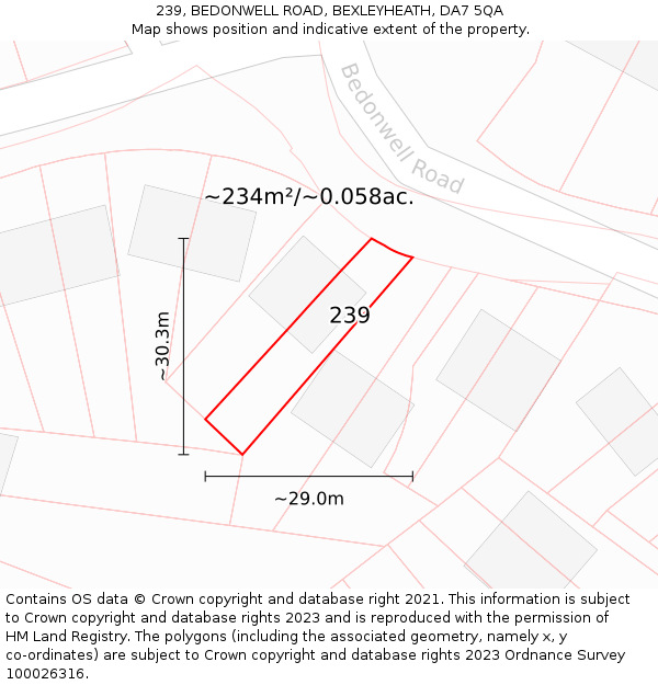239, BEDONWELL ROAD, BEXLEYHEATH, DA7 5QA: Plot and title map
