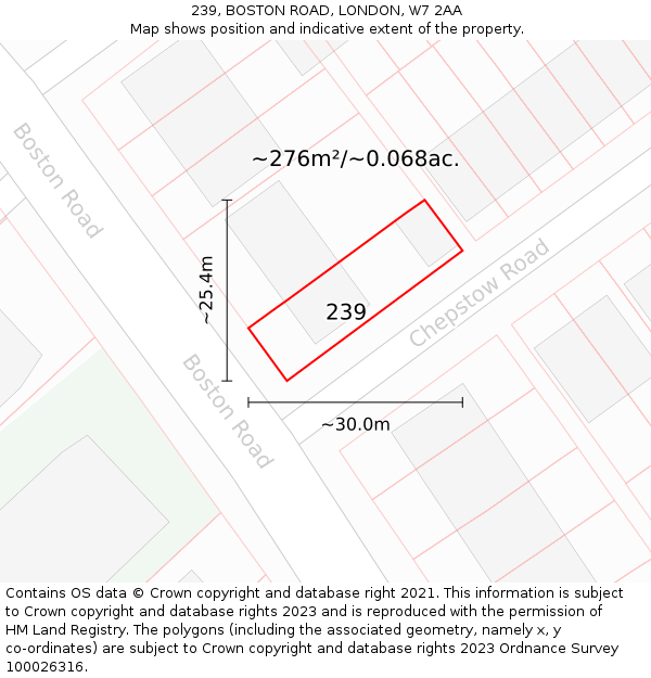 239, BOSTON ROAD, LONDON, W7 2AA: Plot and title map