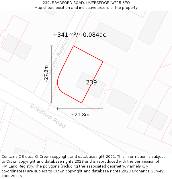 239, BRADFORD ROAD, LIVERSEDGE, WF15 6EQ: Plot and title map