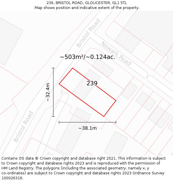239, BRISTOL ROAD, GLOUCESTER, GL1 5TL: Plot and title map