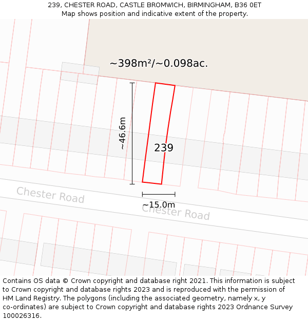 239, CHESTER ROAD, CASTLE BROMWICH, BIRMINGHAM, B36 0ET: Plot and title map