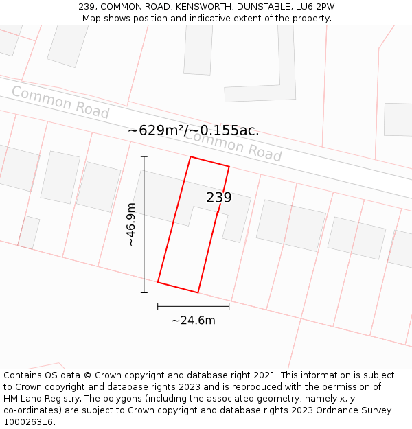 239, COMMON ROAD, KENSWORTH, DUNSTABLE, LU6 2PW: Plot and title map