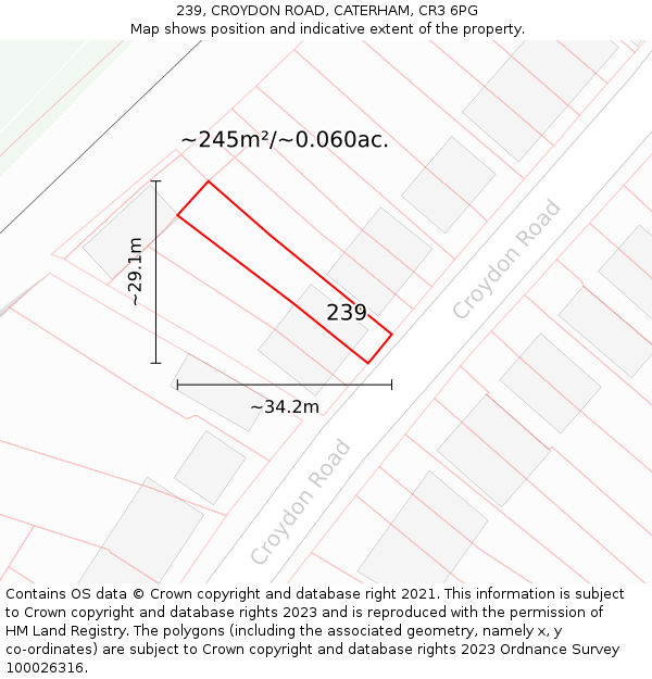 239, CROYDON ROAD, CATERHAM, CR3 6PG: Plot and title map
