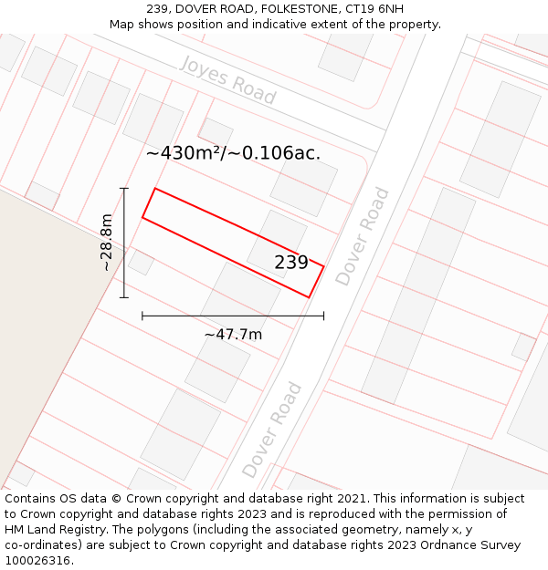 239, DOVER ROAD, FOLKESTONE, CT19 6NH: Plot and title map