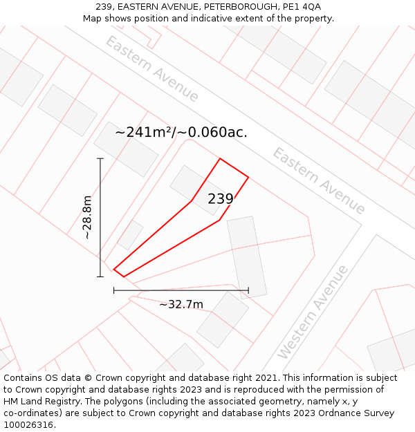 239, EASTERN AVENUE, PETERBOROUGH, PE1 4QA: Plot and title map
