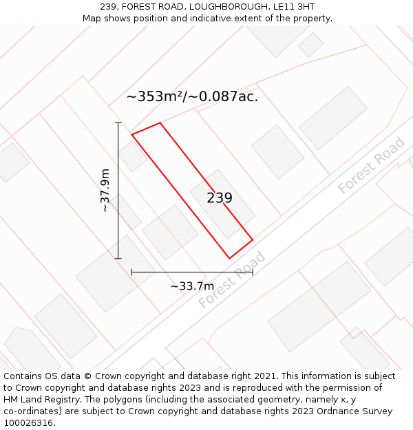 239, FOREST ROAD, LOUGHBOROUGH, LE11 3HT: Plot and title map
