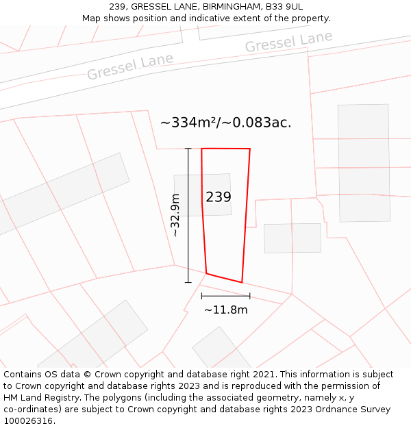 239, GRESSEL LANE, BIRMINGHAM, B33 9UL: Plot and title map