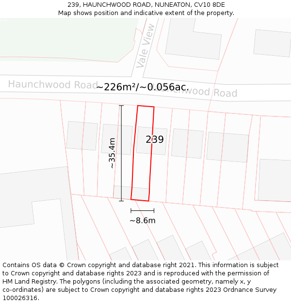 239, HAUNCHWOOD ROAD, NUNEATON, CV10 8DE: Plot and title map