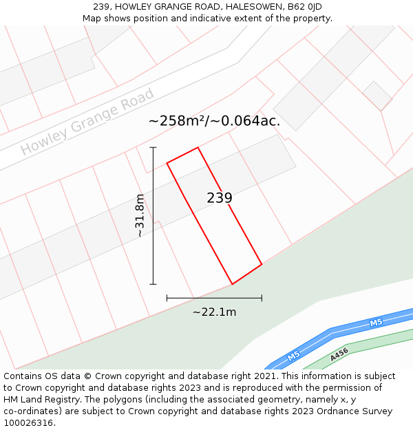 239, HOWLEY GRANGE ROAD, HALESOWEN, B62 0JD: Plot and title map