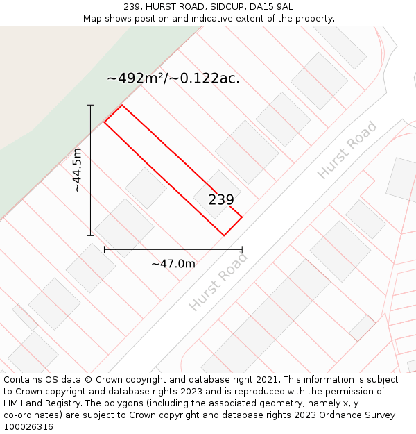 239, HURST ROAD, SIDCUP, DA15 9AL: Plot and title map