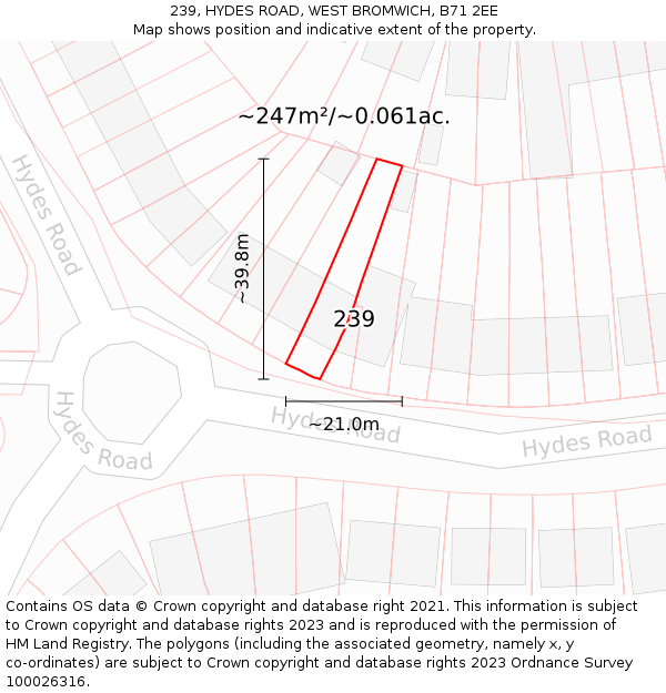239, HYDES ROAD, WEST BROMWICH, B71 2EE: Plot and title map