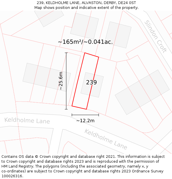 239, KELDHOLME LANE, ALVASTON, DERBY, DE24 0ST: Plot and title map