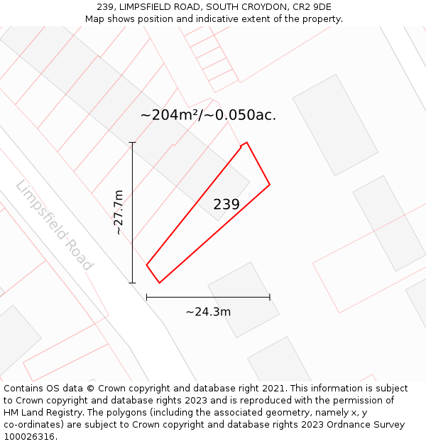 239, LIMPSFIELD ROAD, SOUTH CROYDON, CR2 9DE: Plot and title map
