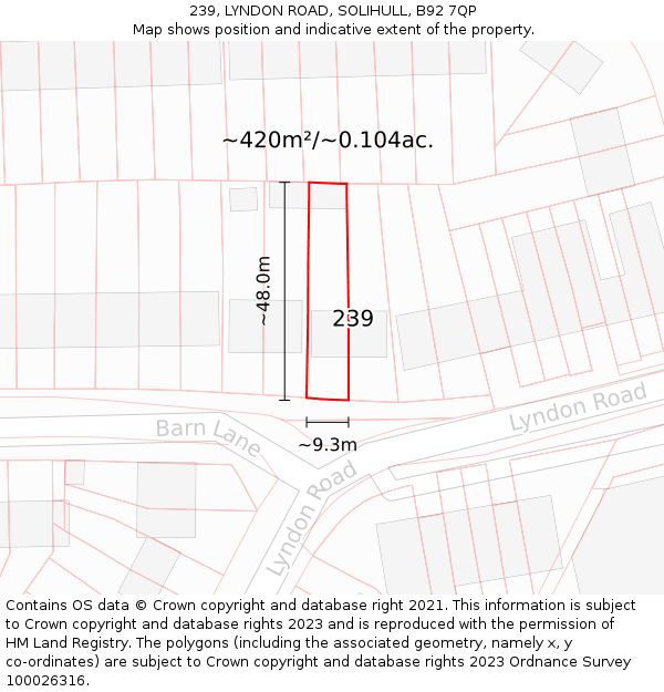 239, LYNDON ROAD, SOLIHULL, B92 7QP: Plot and title map