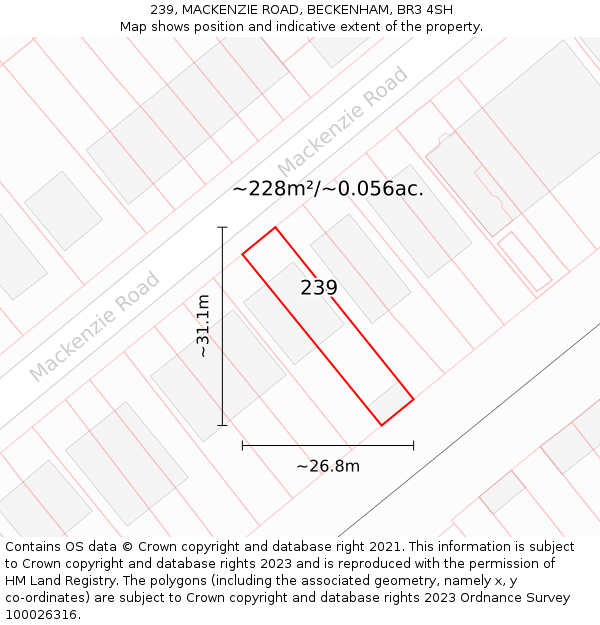 239, MACKENZIE ROAD, BECKENHAM, BR3 4SH: Plot and title map