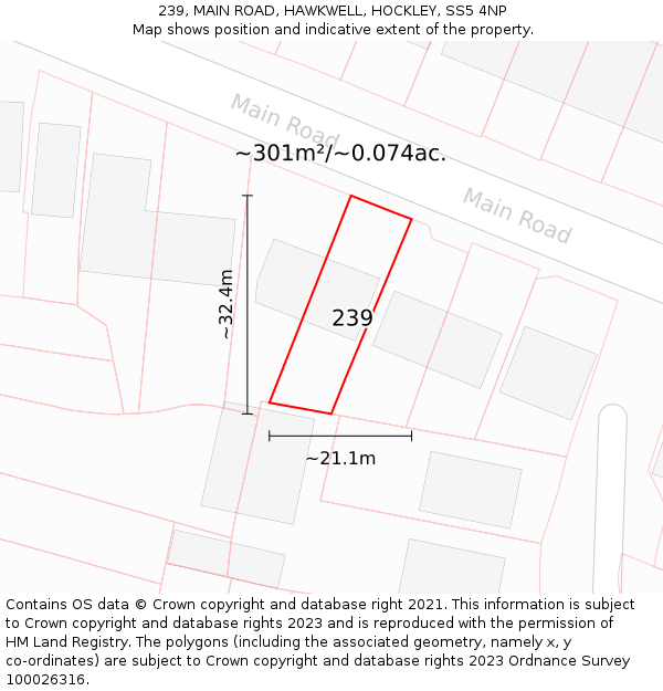 239, MAIN ROAD, HAWKWELL, HOCKLEY, SS5 4NP: Plot and title map