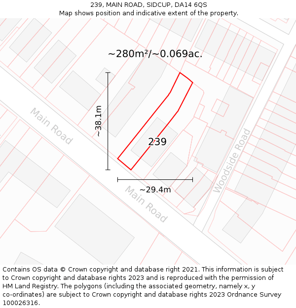 239, MAIN ROAD, SIDCUP, DA14 6QS: Plot and title map