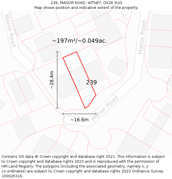 239, MANOR ROAD, WITNEY, OX28 3UG: Plot and title map
