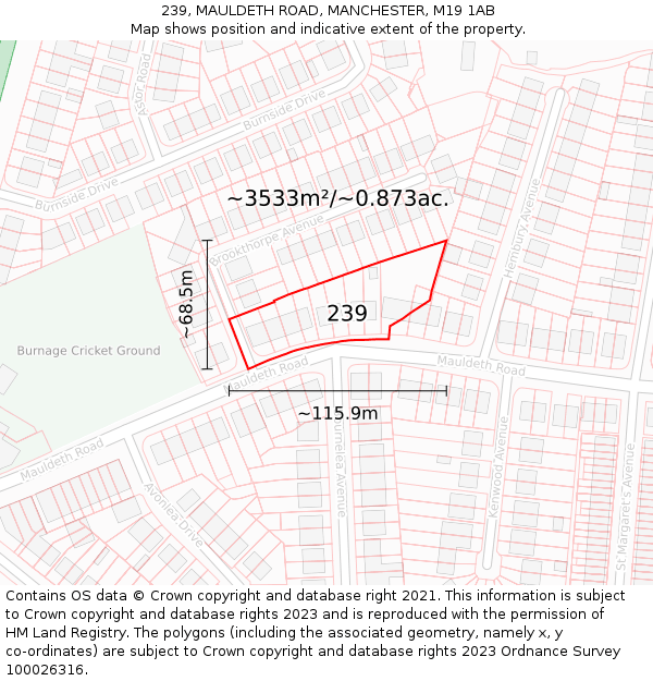 239, MAULDETH ROAD, MANCHESTER, M19 1AB: Plot and title map