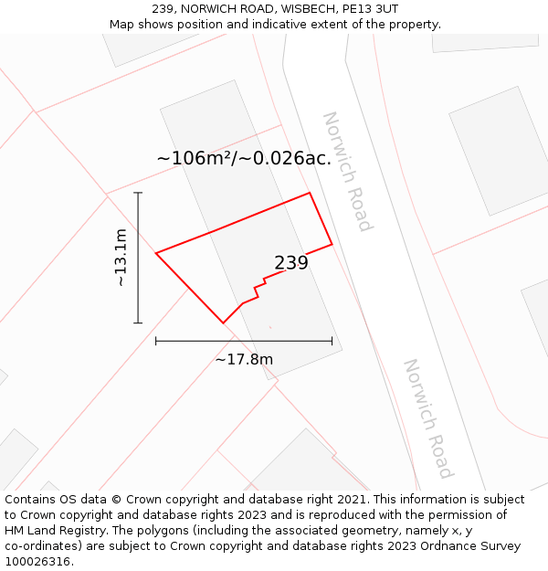 239, NORWICH ROAD, WISBECH, PE13 3UT: Plot and title map