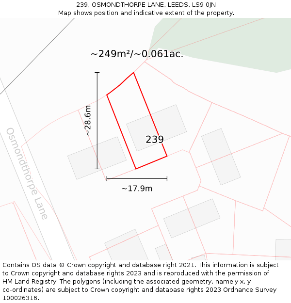 239, OSMONDTHORPE LANE, LEEDS, LS9 0JN: Plot and title map