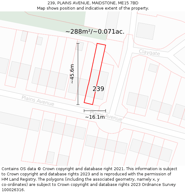 239, PLAINS AVENUE, MAIDSTONE, ME15 7BD: Plot and title map