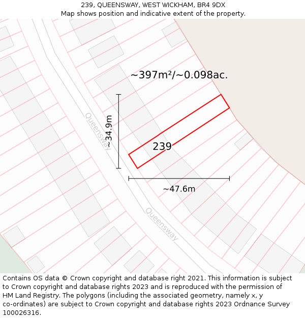 239, QUEENSWAY, WEST WICKHAM, BR4 9DX: Plot and title map