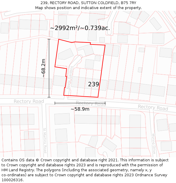 239, RECTORY ROAD, SUTTON COLDFIELD, B75 7RY: Plot and title map