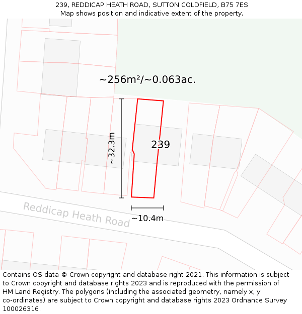 239, REDDICAP HEATH ROAD, SUTTON COLDFIELD, B75 7ES: Plot and title map