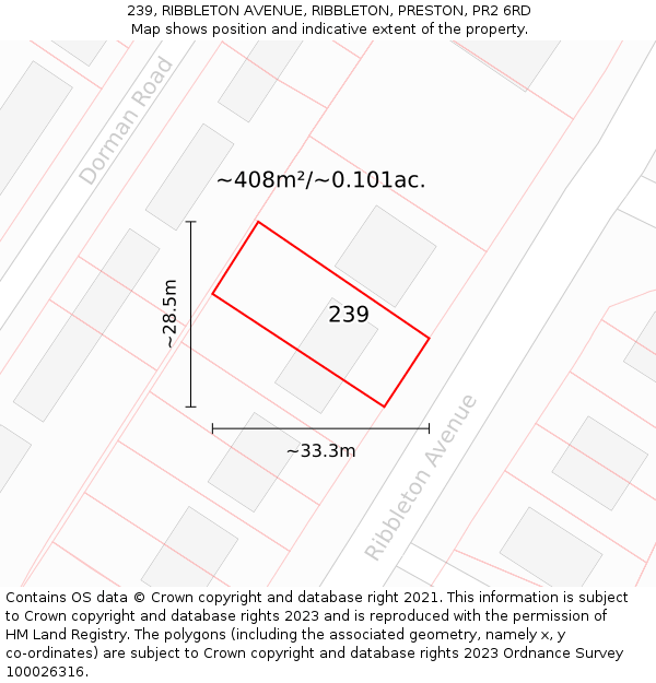 239, RIBBLETON AVENUE, RIBBLETON, PRESTON, PR2 6RD: Plot and title map