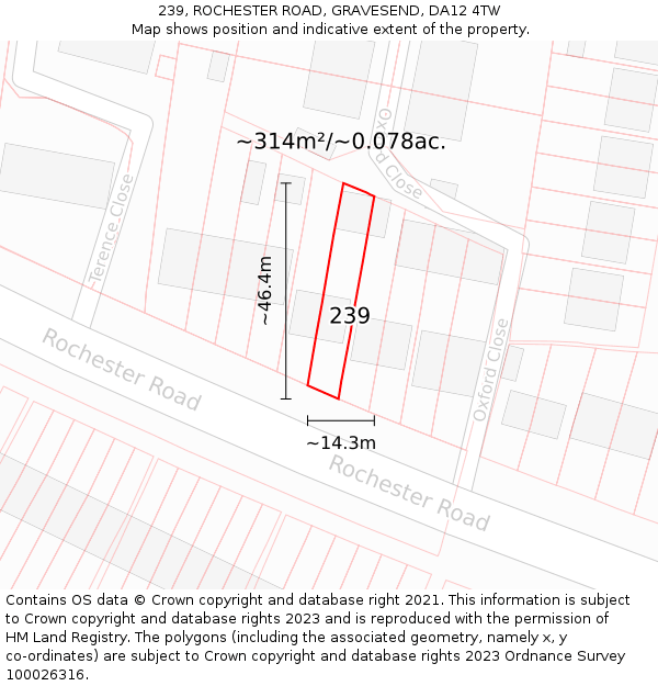 239, ROCHESTER ROAD, GRAVESEND, DA12 4TW: Plot and title map