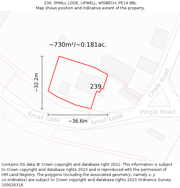 239, SMALL LODE, UPWELL, WISBECH, PE14 9BL: Plot and title map
