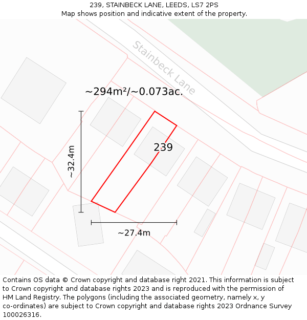 239, STAINBECK LANE, LEEDS, LS7 2PS: Plot and title map