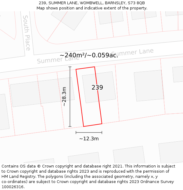 239, SUMMER LANE, WOMBWELL, BARNSLEY, S73 8QB: Plot and title map