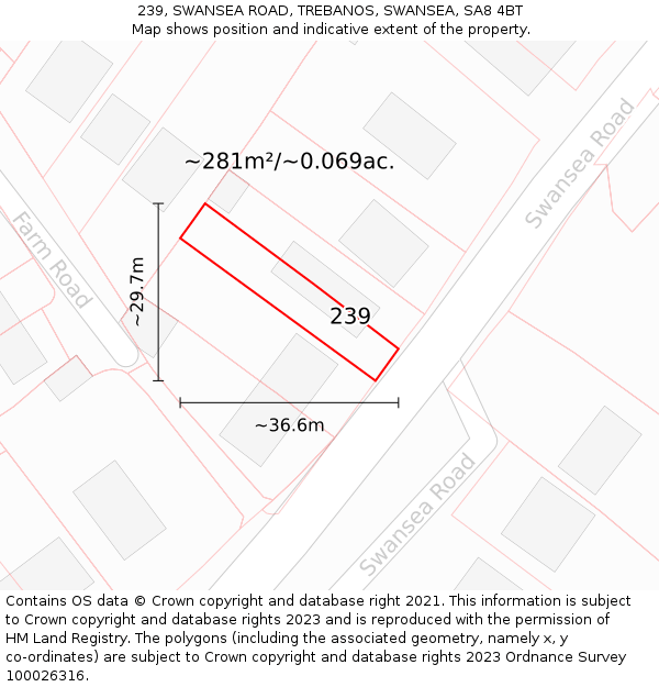 239, SWANSEA ROAD, TREBANOS, SWANSEA, SA8 4BT: Plot and title map
